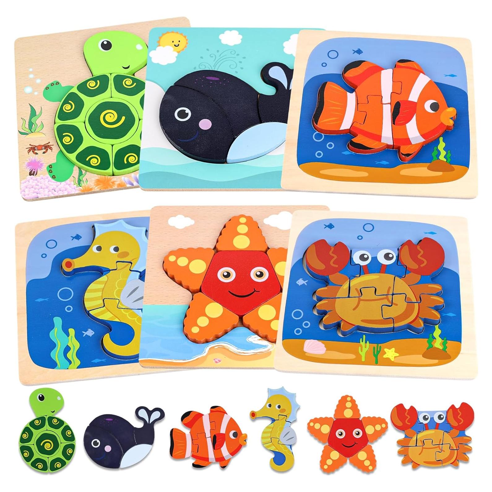 Rompecabezas de Madera Montessori LovesTown Animales Marinos 6 Piezas