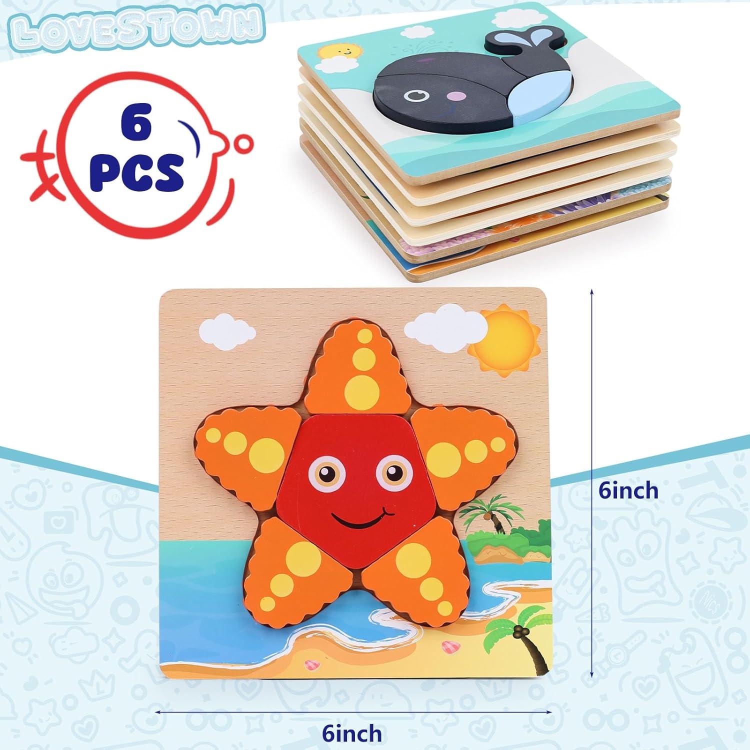 Rompecabezas de Madera Montessori LovesTown Animales Marinos 6 Piezas