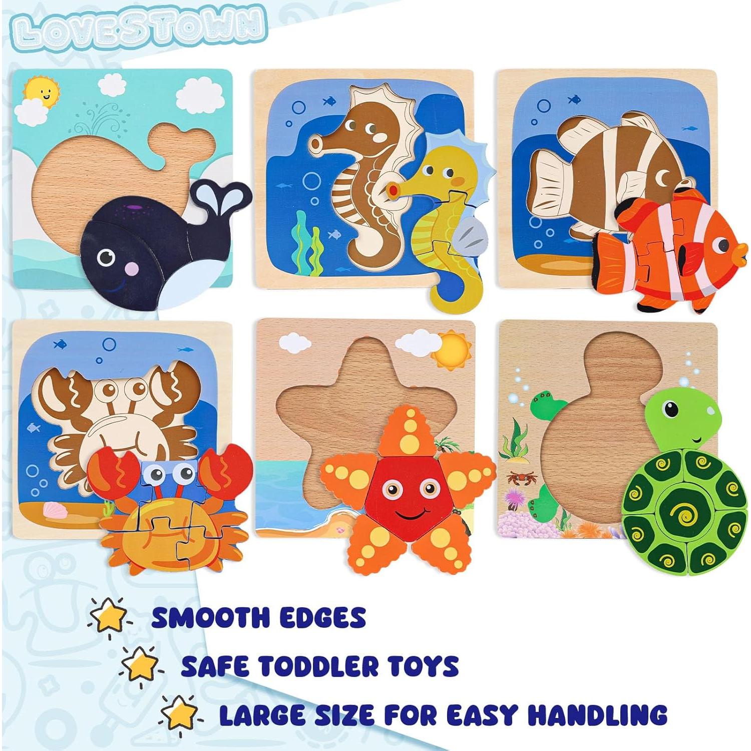 Rompecabezas de Madera Montessori LovesTown Animales Marinos 6 Piezas
