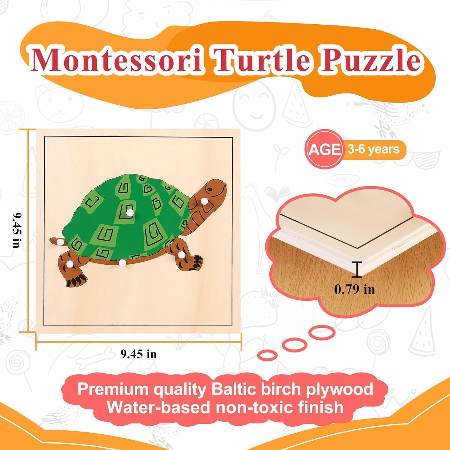 Rompecabezas Montessori Tortuga de Madera 7 Piezas para Niños 3-6 Años