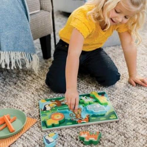 Peaceable Kingdom My First Wooden Puzzle, Two Activities in One for Active Toddlers, Jungle Animals