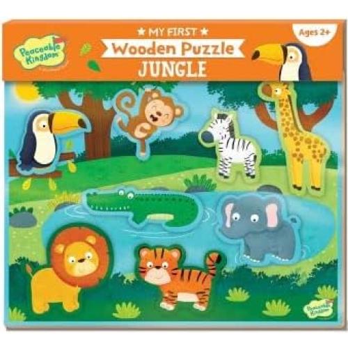 Peaceable Kingdom My First Wooden Puzzle, Two Activities in One for Active Toddlers, Jungle Animals