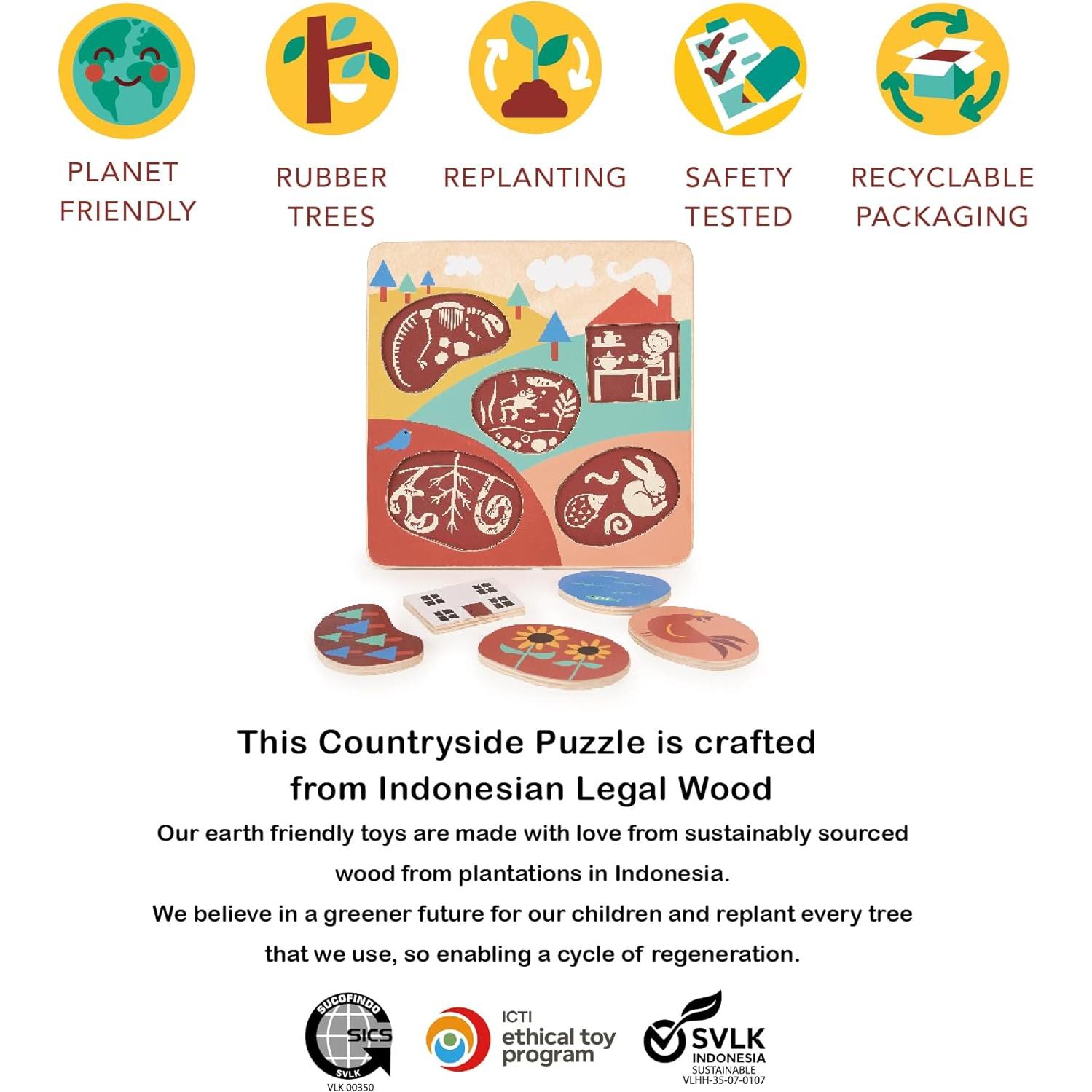 Rompecabezas de Madera Mentari - Campo 5 Piezas 24.5x24.5cm