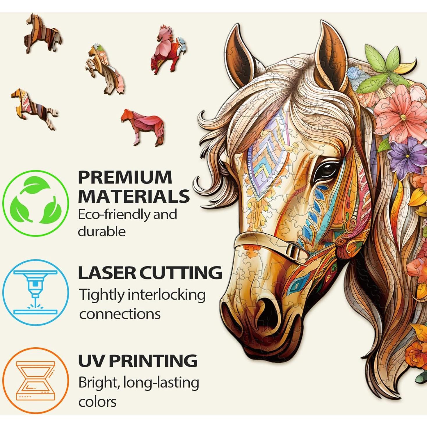 Rompecabezas de Madera Caballo NABYSHOP 200 Piezas 27.9x29cm