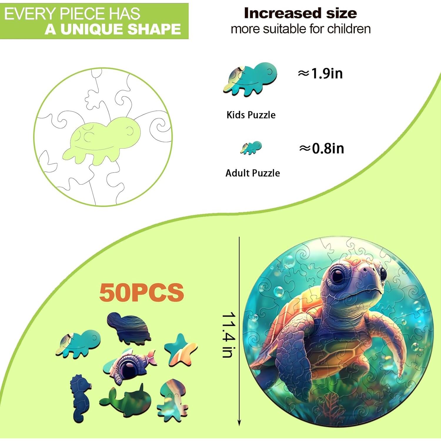 Rompecabezas de Madera WOODBESTS Tortugas Marinas 50 Piezas 29cm