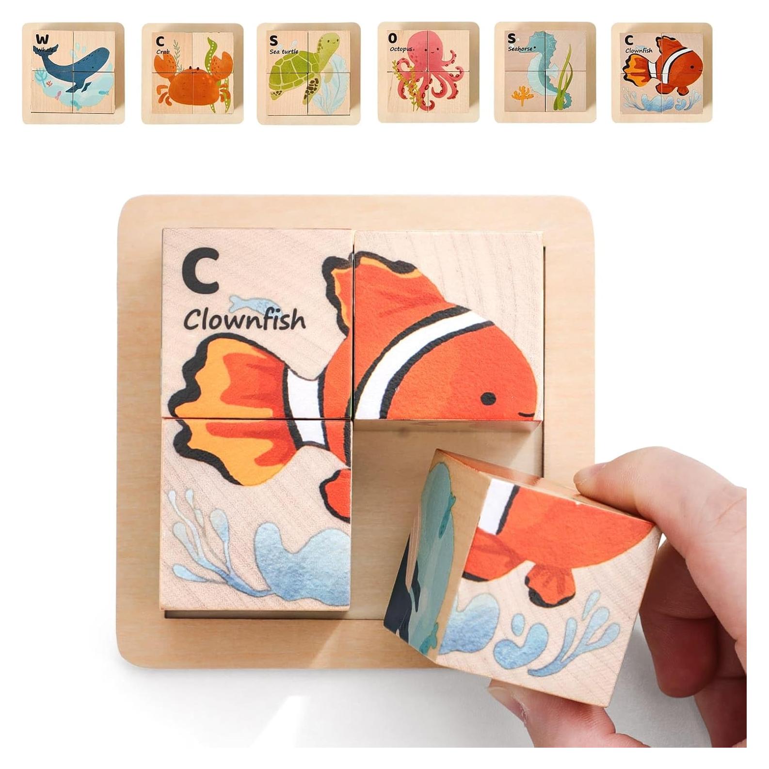 Rompecabezas de Madera 6 en 1 IEATFO Animales Marinos