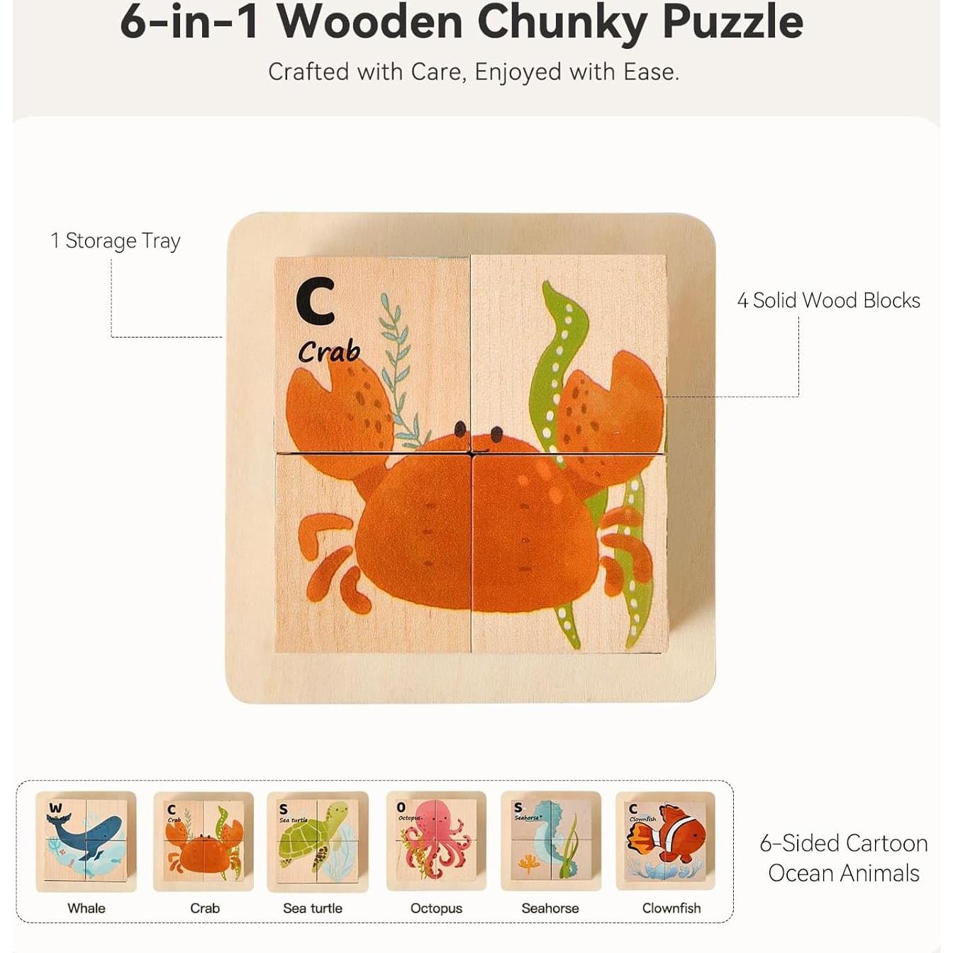 Rompecabezas de Madera 6 en 1 IEATFO Animales Marinos