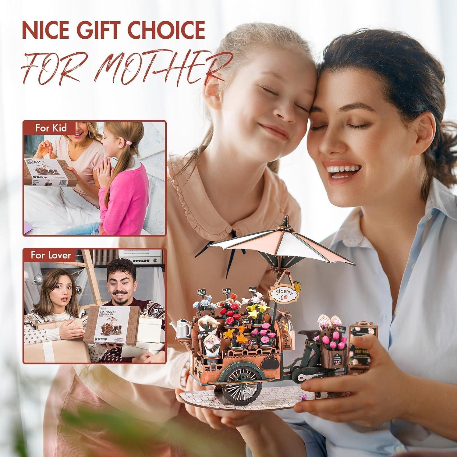 Rompecabezas 3D de Madera Rolife Carrito de Flores 31.4x23.1cm