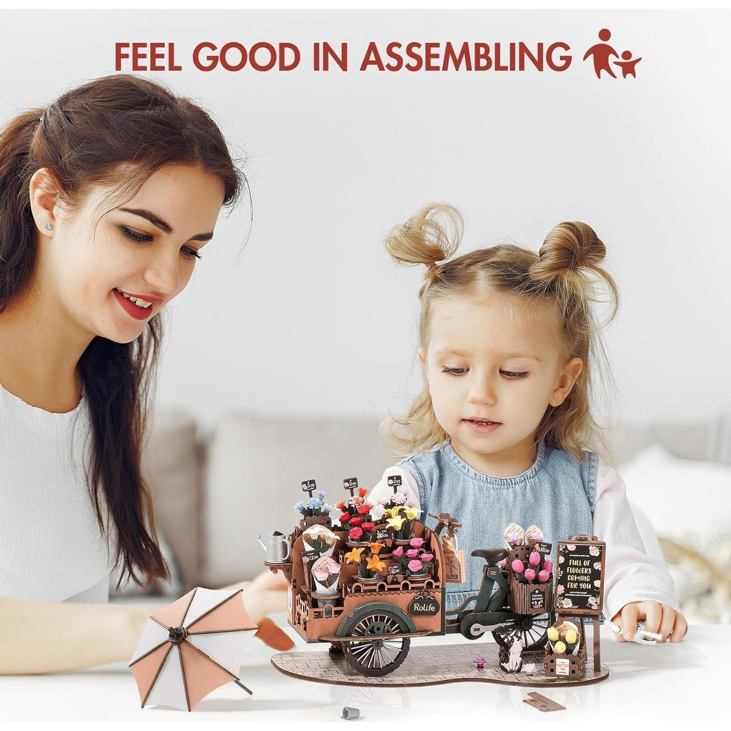 Rompecabezas 3D de Madera Rolife Carrito de Flores 31.4x23.1cm