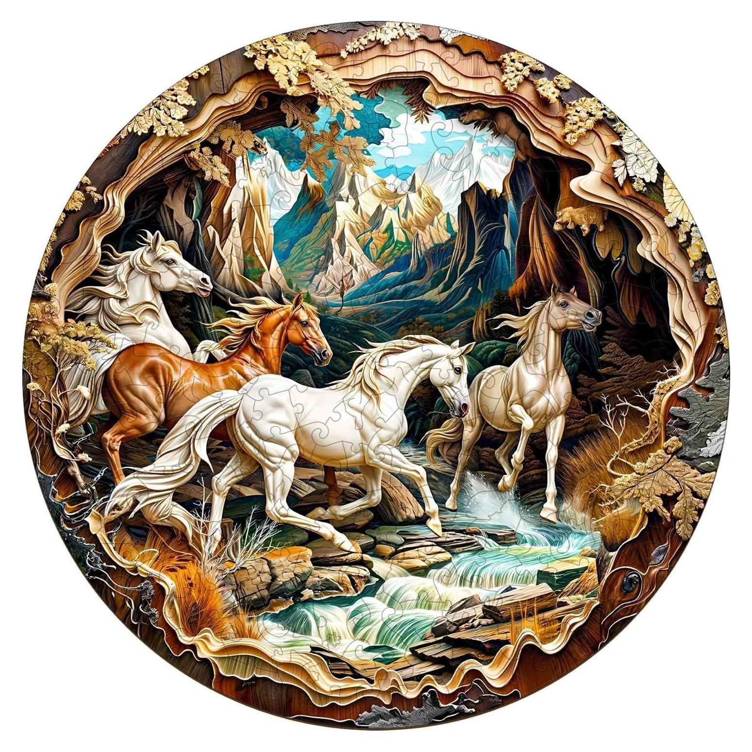 Rompecabezas de Madera 3D Caballos Corriendo Pijesaksa 100 Piezas