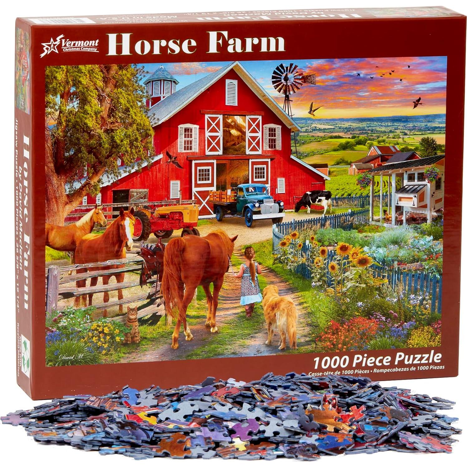 Rompecabezas de Granja Caballos Vermont Christmas 1000 Piezas