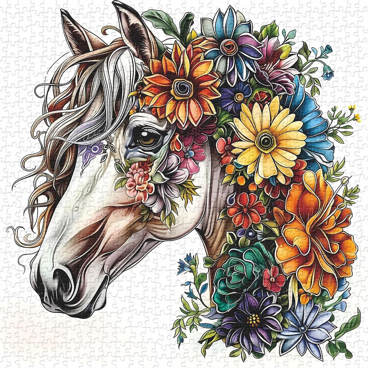 Rompecabezas 1000 Piezas Caballo Floral PPuzzling 60.6 cm