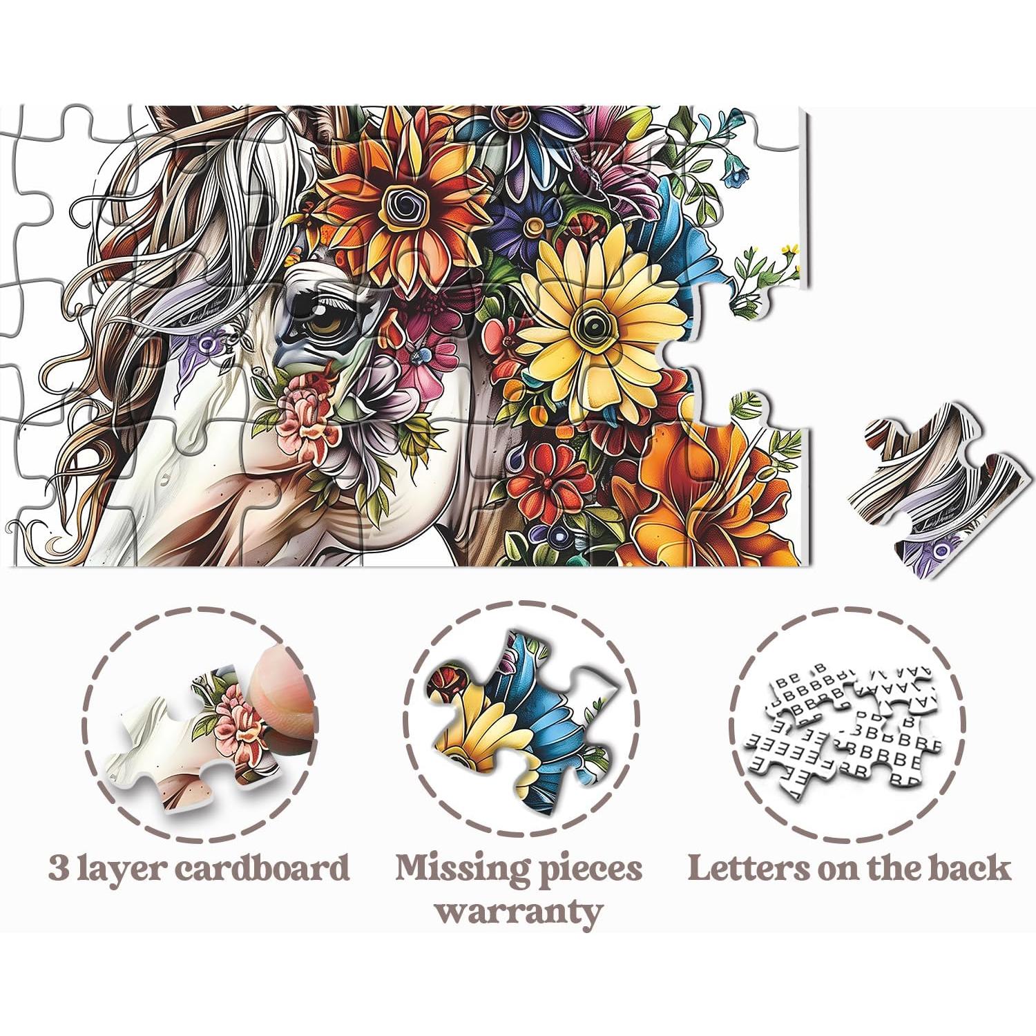 Rompecabezas 1000 Piezas Caballo Floral PPuzzling 60.6 cm