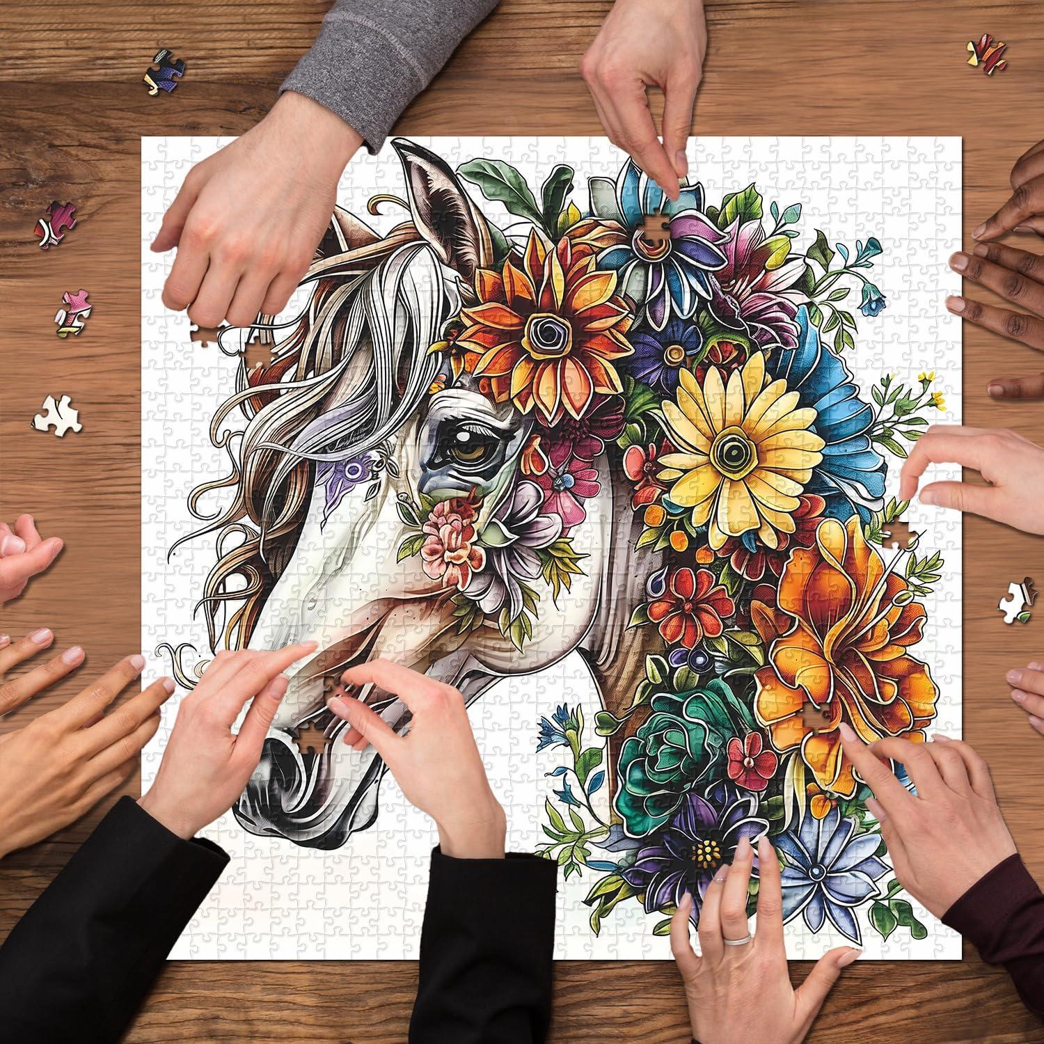 Rompecabezas 1000 Piezas Caballo Floral PPuzzling 60.6 cm
