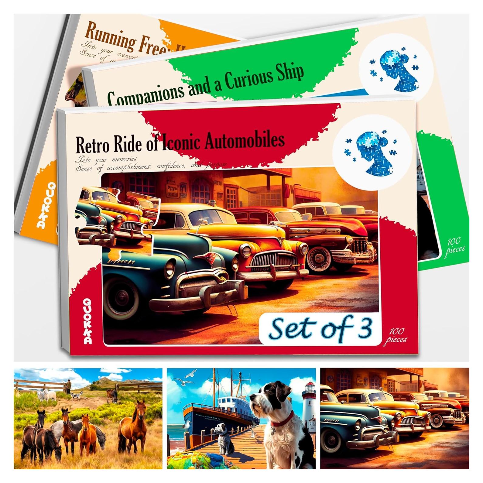 Rompecabezas de Demencia QUOKKA 100 Piezas para Adultos - Caballos, Perros y Coches