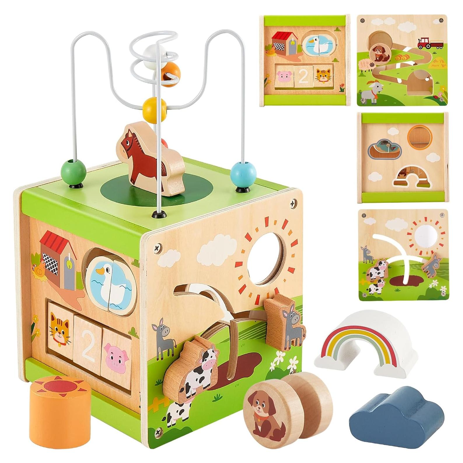 Cubo de Actividad de Madera Buyger 6 en 1 Juguete Montessori