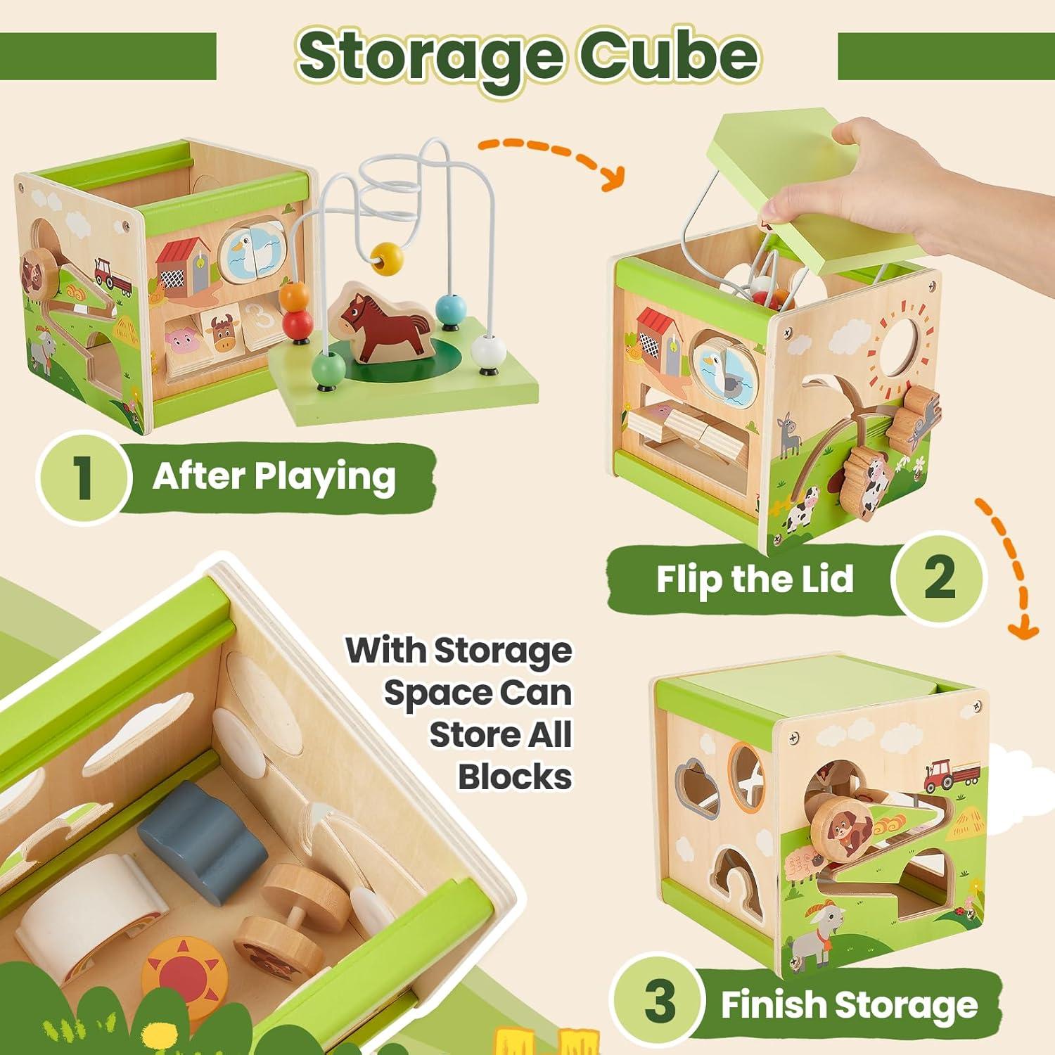 Cubo de Actividad de Madera Buyger 6 en 1 Juguete Montessori