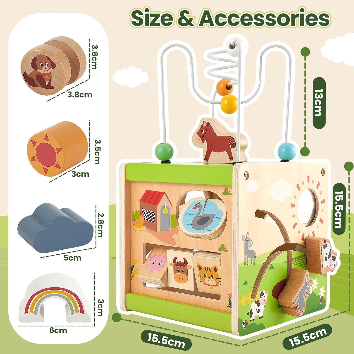 Cubo de Actividad de Madera Buyger 6 en 1 Juguete Montessori