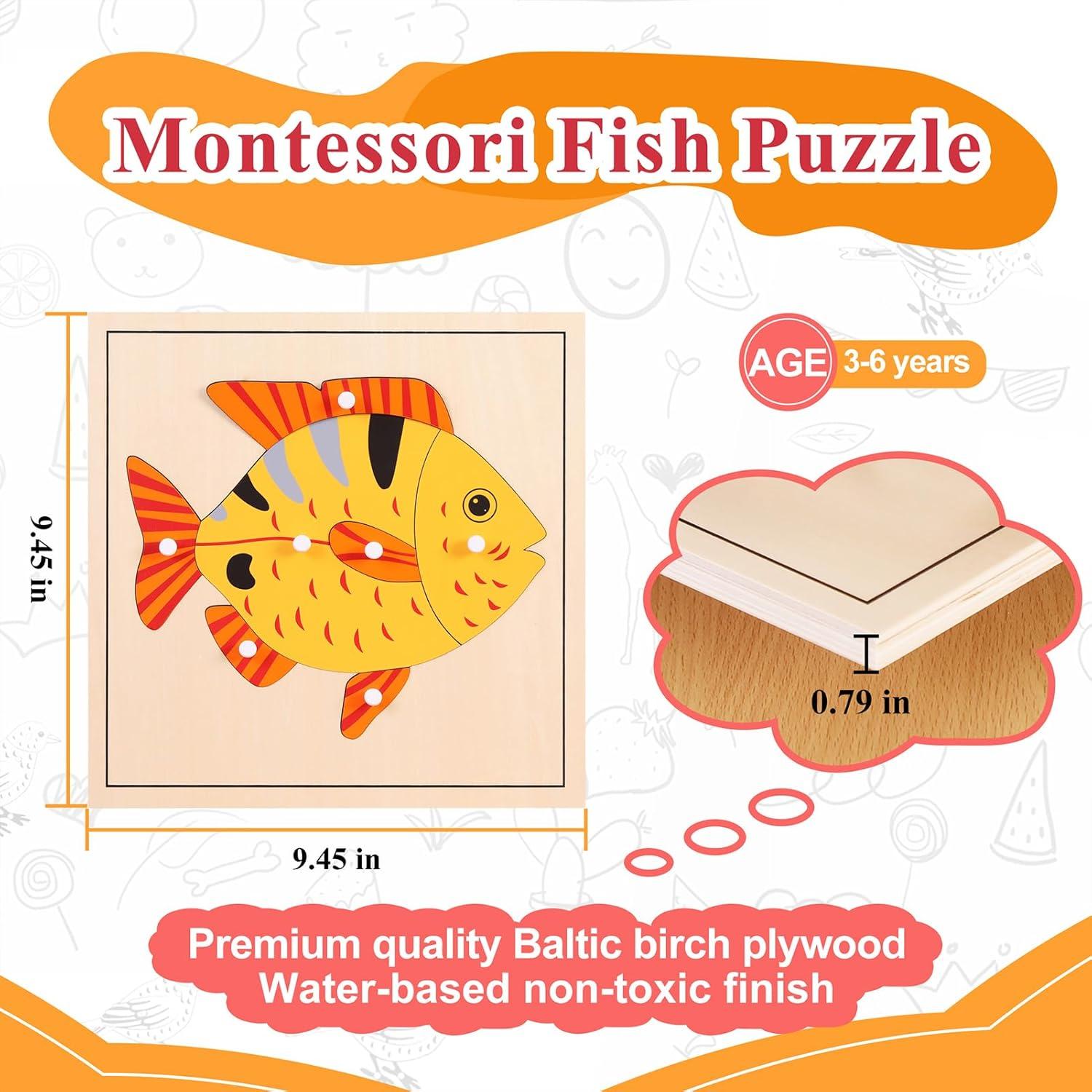 Rompecabezas Montessori de Pescado 24x24 cm para Niños 3-6 Años