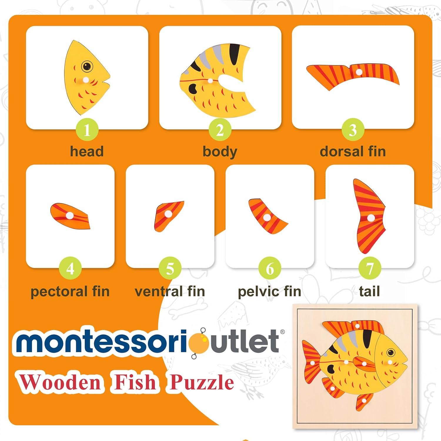 Rompecabezas Montessori de Pescado 24x24 cm para Niños 3-6 Años