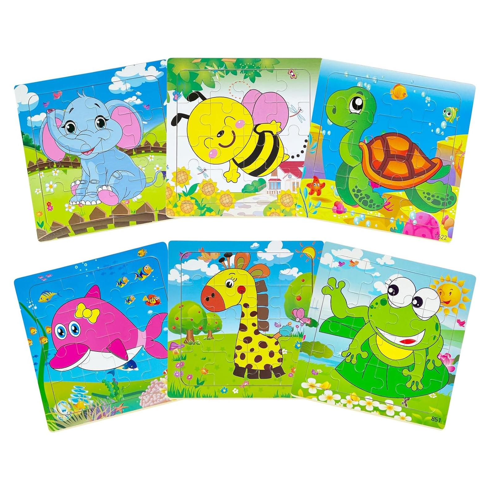 Paquete de 6 Rompecabezas de Madera Sealive 16 Piezas Animales