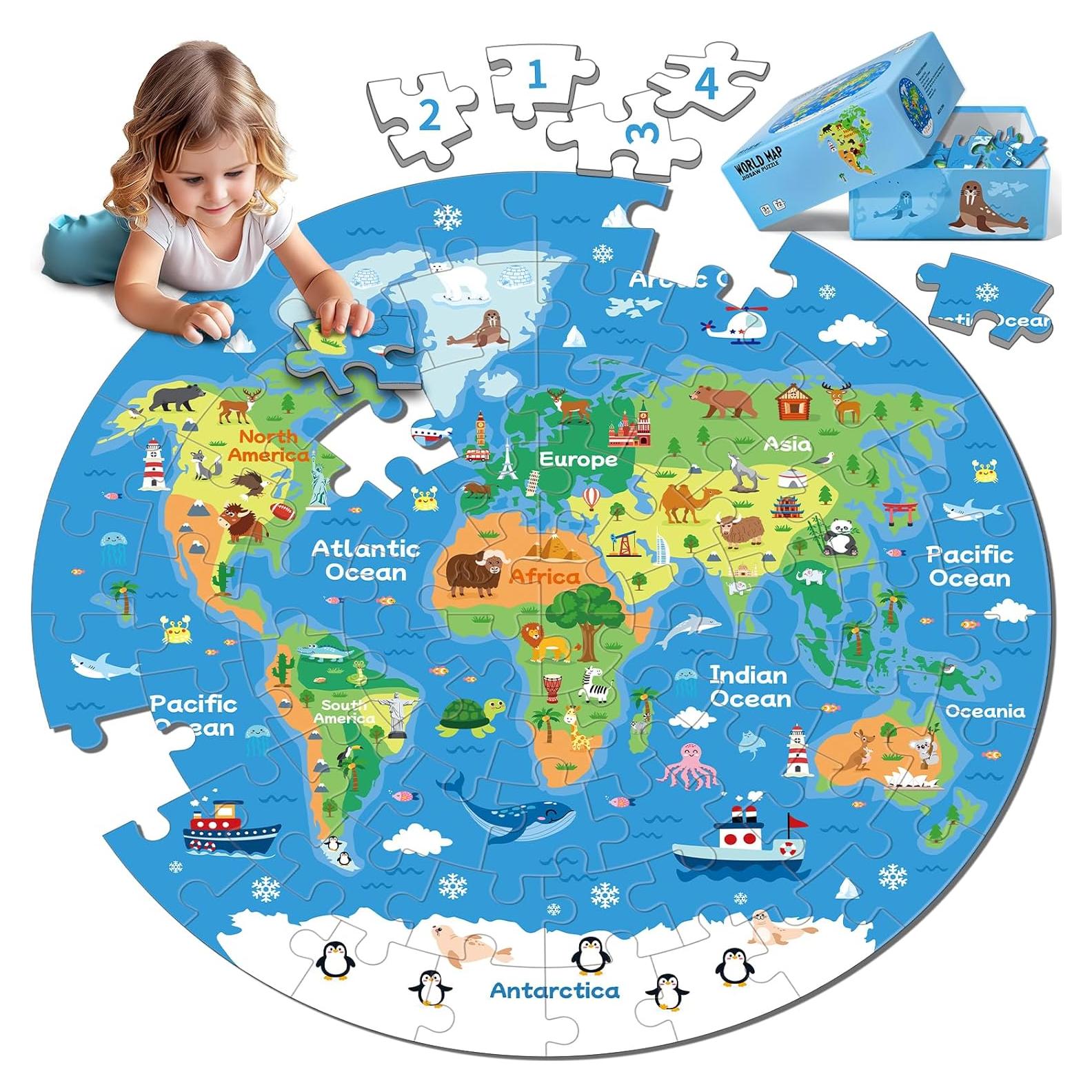 Rompecabezas Redondo Mapa Mundial 72 Piezas Educativo 54x54cm