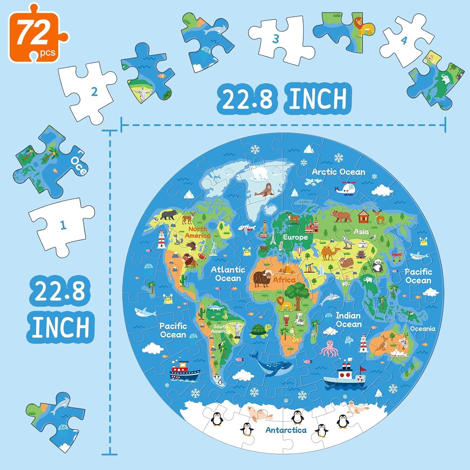 Rompecabezas Redondo Mapa Mundial 72 Piezas Educativo 54x54cm