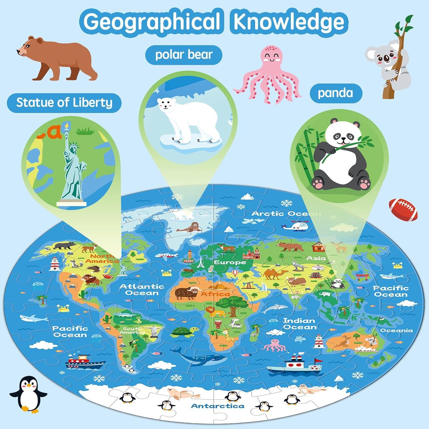 Rompecabezas Redondo Mapa Mundial 72 Piezas Educativo 54x54cm