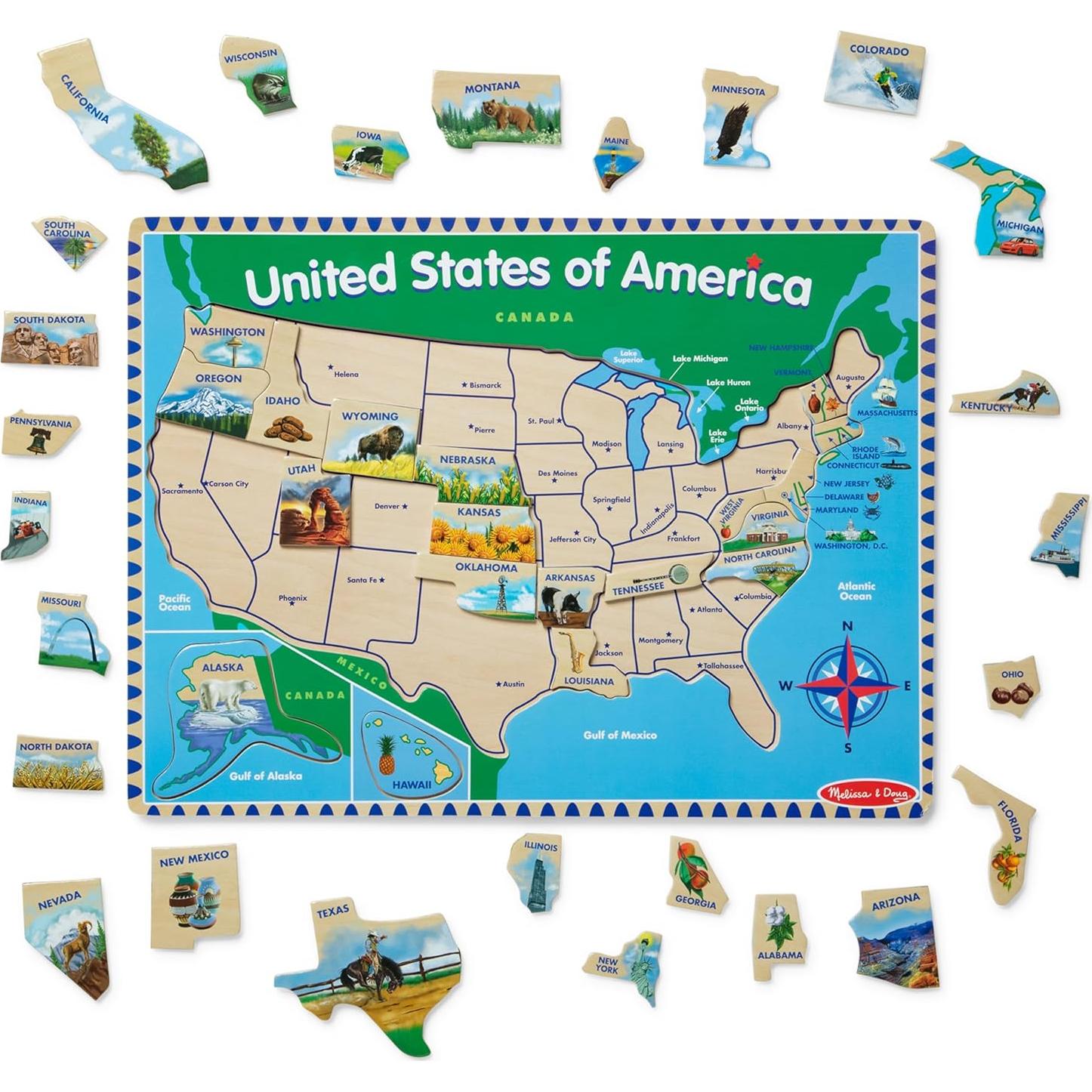 Rompecabezas de Madera Melissa & Doug Mapa EE. UU. 45 Piezas