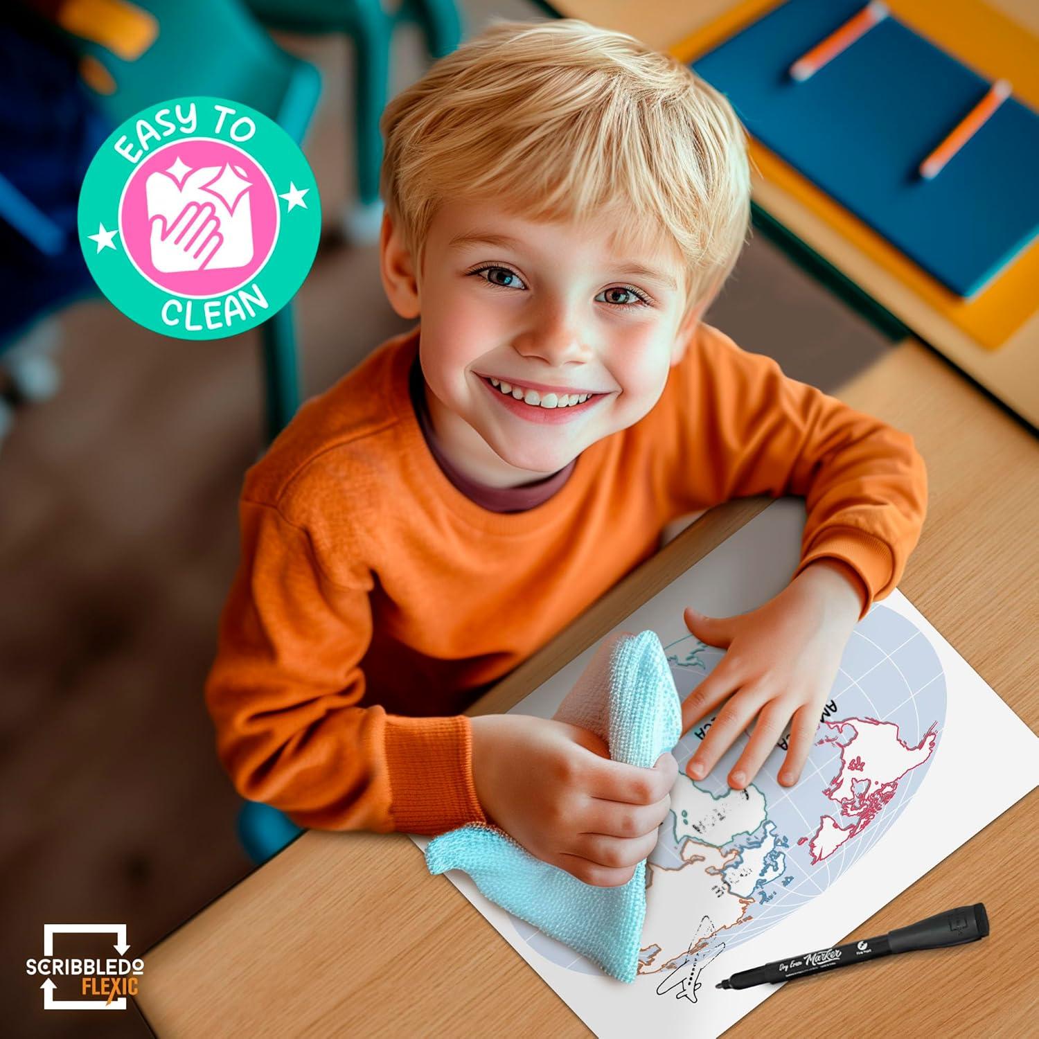 Hojas Borrables de Geografía Scribbledo 23x30cm Paquete de 10