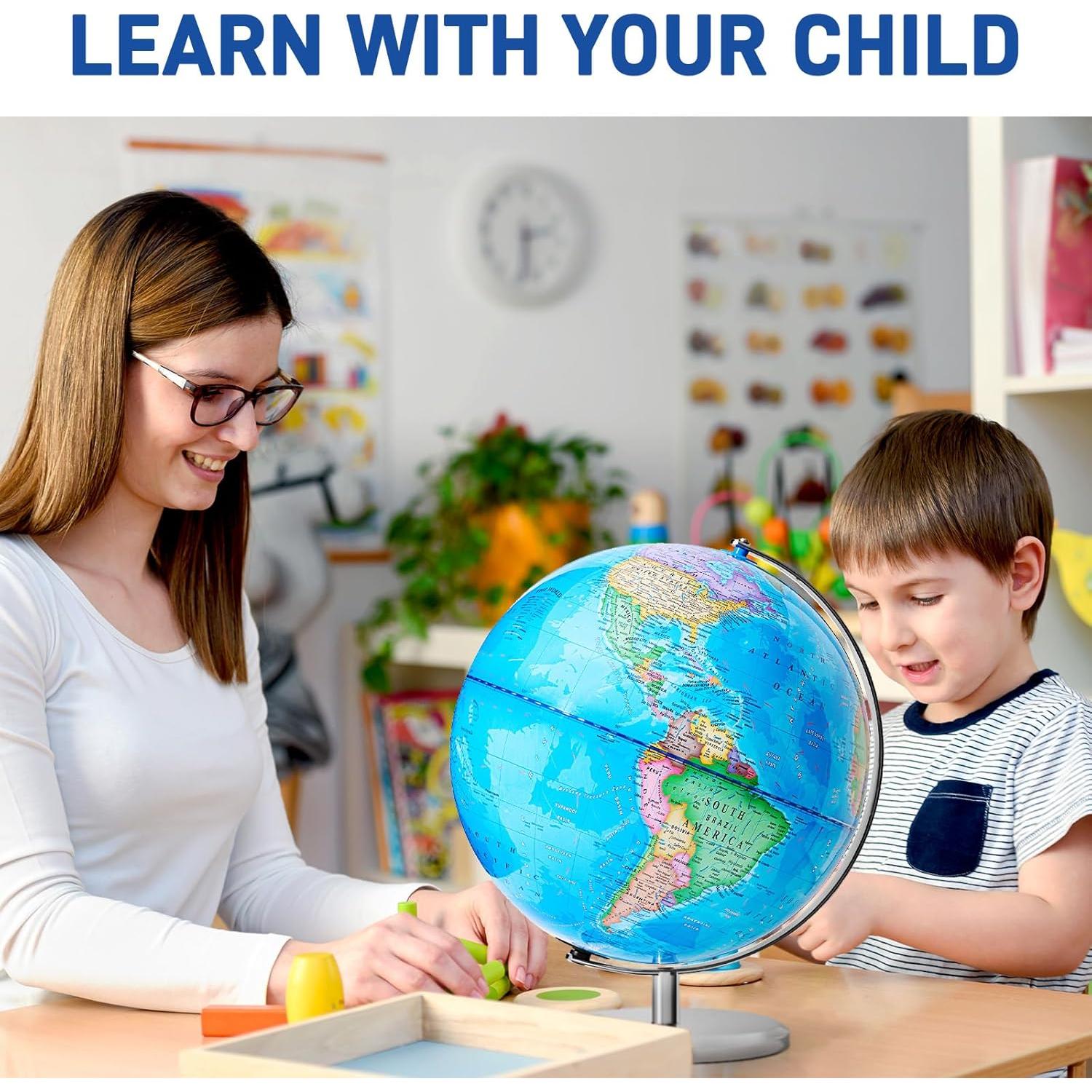 Globo Terráqueo 33 cm BSHAPPLUS con Base de Metal Estable