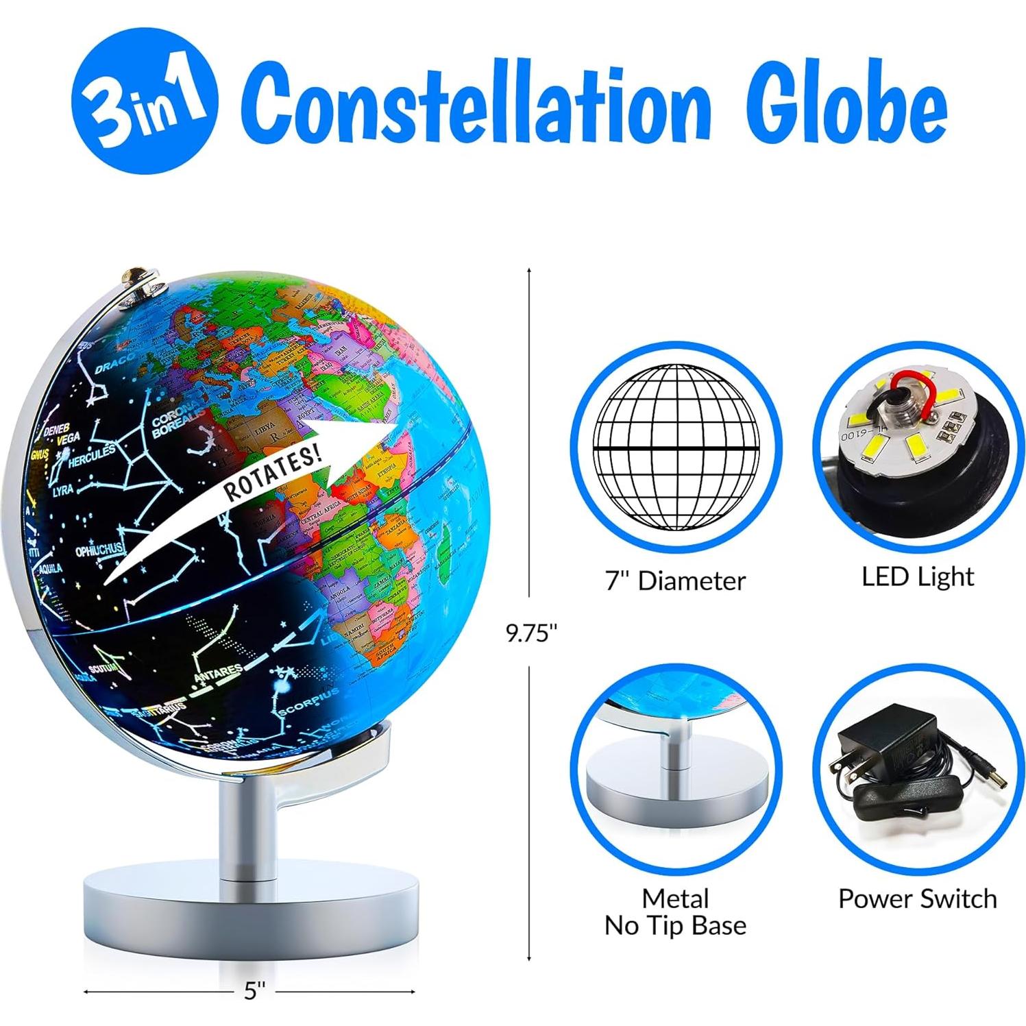 Globo Iluminado Educativo USA Toyz 24.77 cm con Luz LED