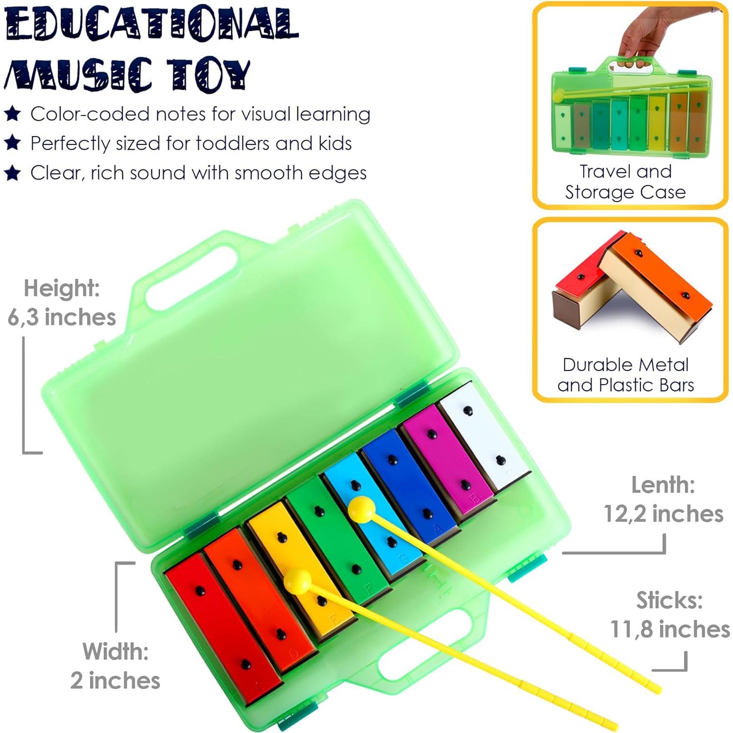 Xilófono Glockenspiel MiniArtis Verde 8 Notas con Estuche