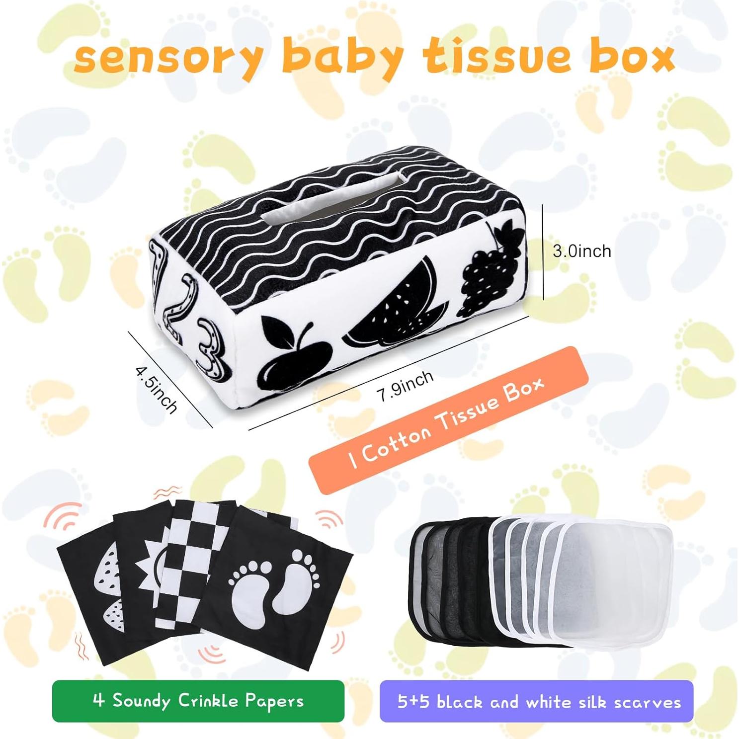 Juguete sensorial Montessori Yeeeasy caja de pañuelos blanco y negro