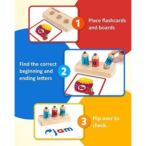 Juego de Ortografía CVC Coogam con 50 Tarjetas y Letras de Madera