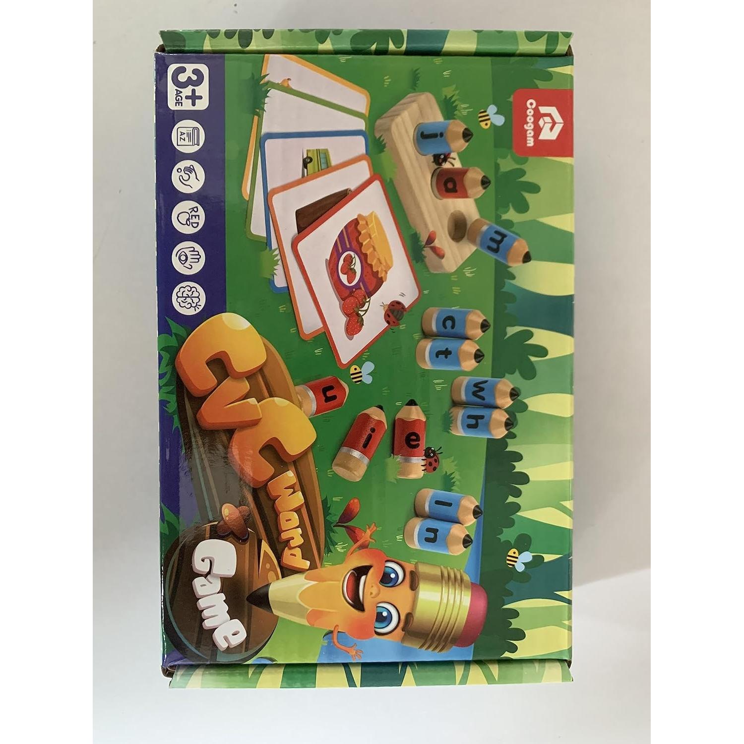 Juego de Ortografía CVC Coogam con 50 Tarjetas y Letras de Madera