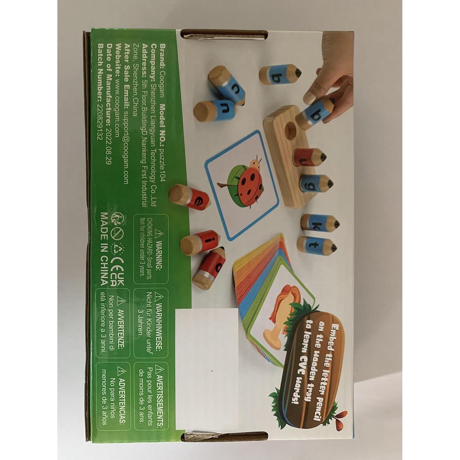 Juego de Ortografía CVC Coogam con 50 Tarjetas y Letras de Madera