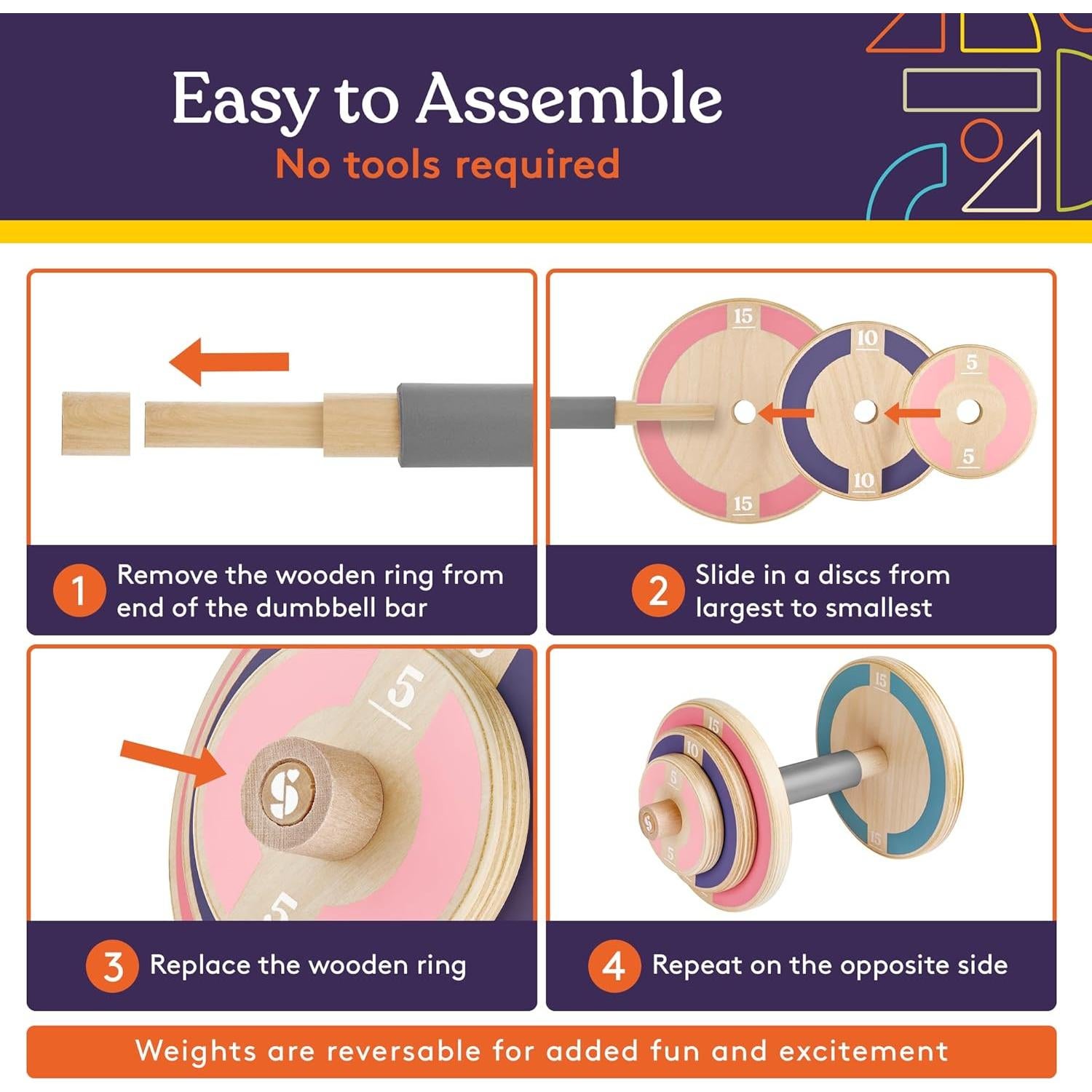 Conjunto de Pesas de Madera para Niños Special Supplies - 2 Mancuernas Ajustables