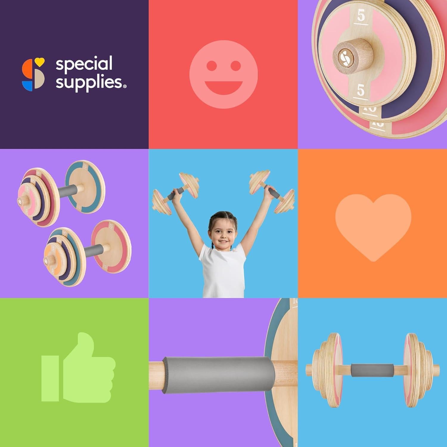 Conjunto de Pesas de Madera para Niños Special Supplies - 2 Mancuernas Ajustables