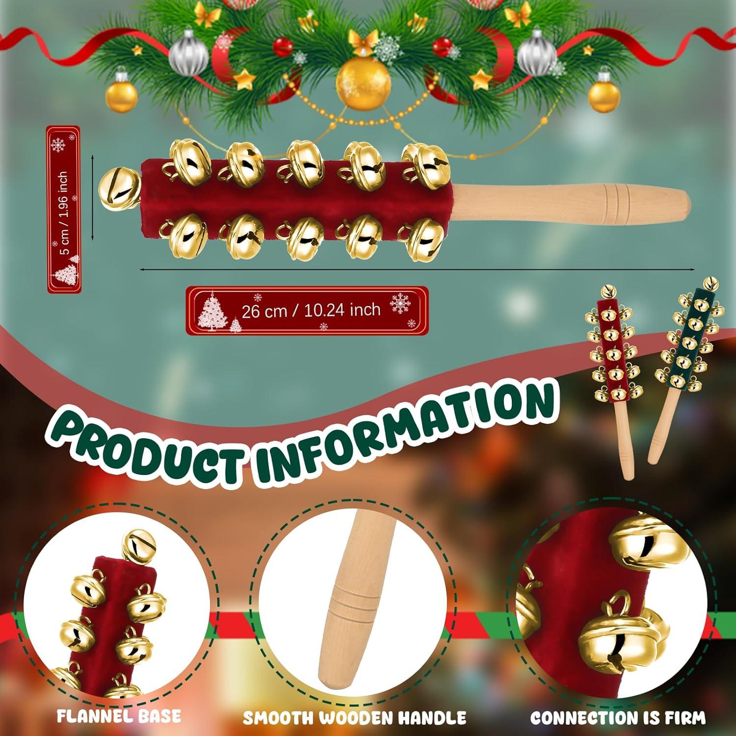 Campanas de Mano de Madera para Navidad - 2 Pcs Rojo Verde