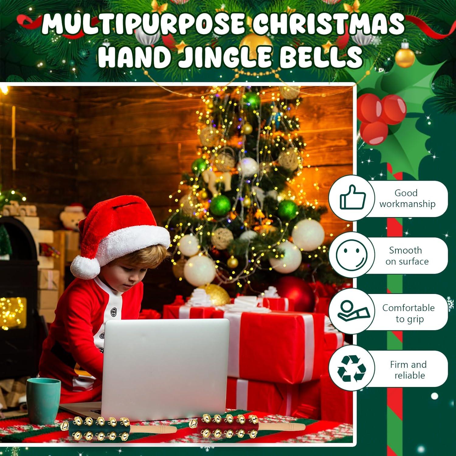 Campanas de Mano de Madera para Navidad - 2 Pcs Rojo Verde