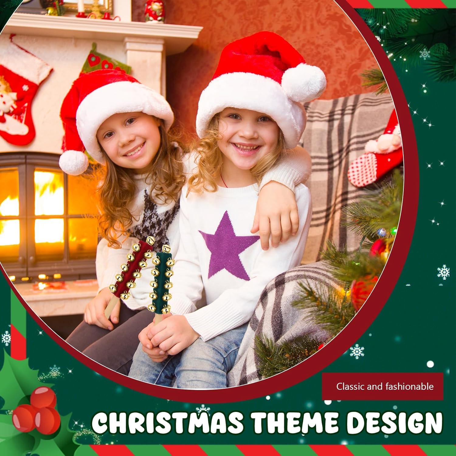 Campanas de Mano de Madera para Navidad - 2 Pcs Rojo Verde