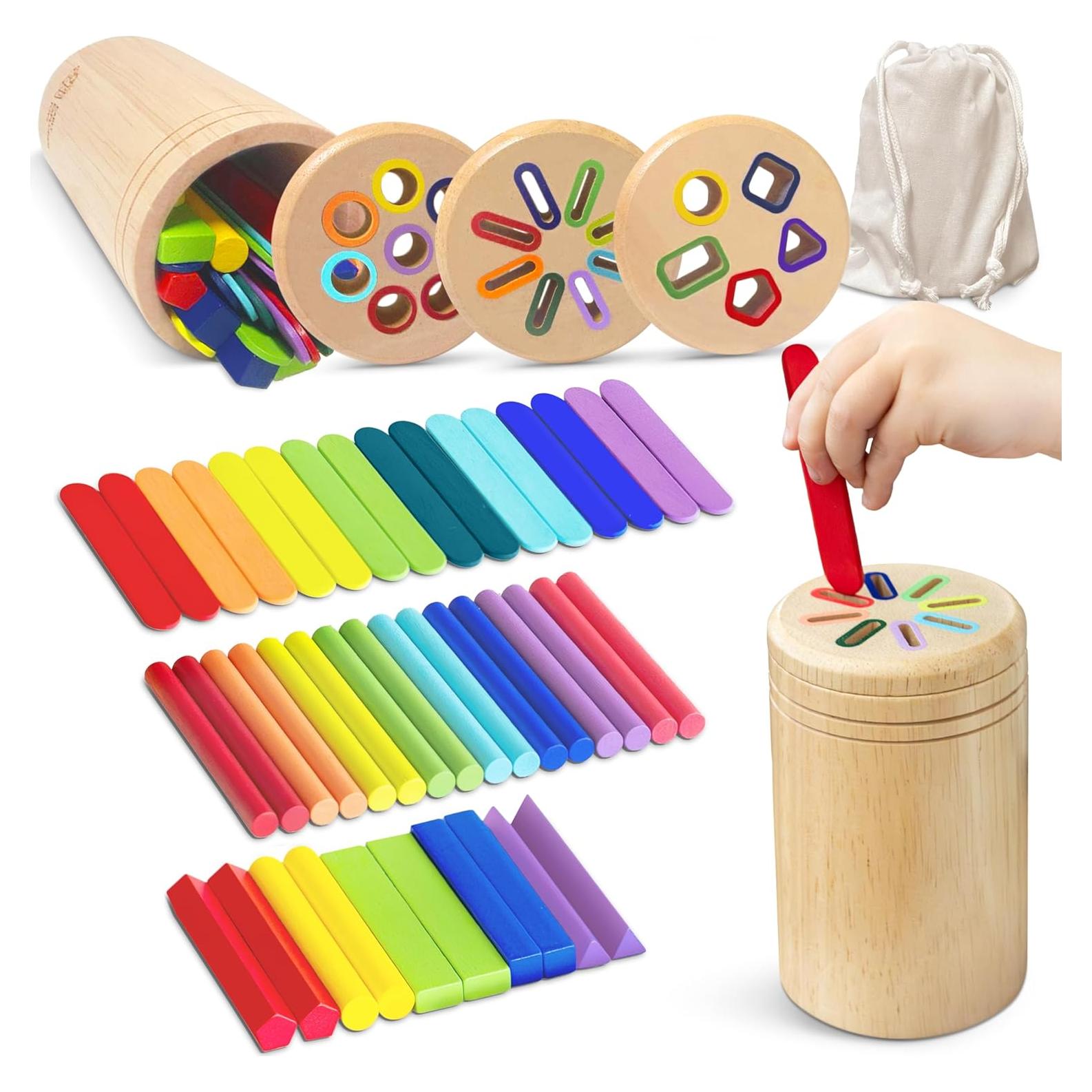 Juguete Sensorial Montessori Palitos de Clasificación 3 Tapas