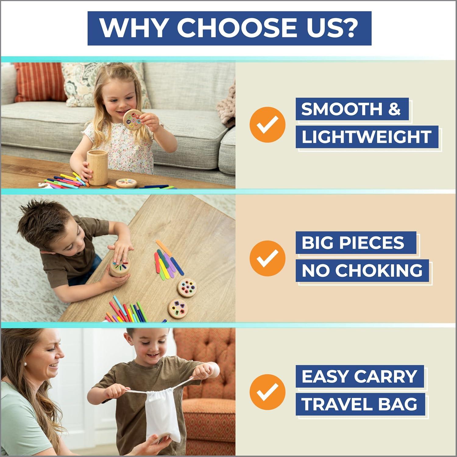 Juguete Sensorial Montessori Palitos de Clasificación 3 Tapas