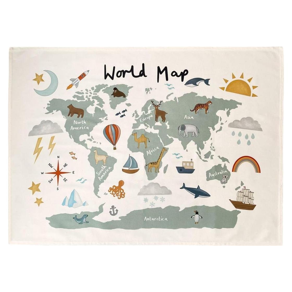 Tapiz de Mapa Mundial para Niños Gisl - Algodón Orgánico 91x66cm
