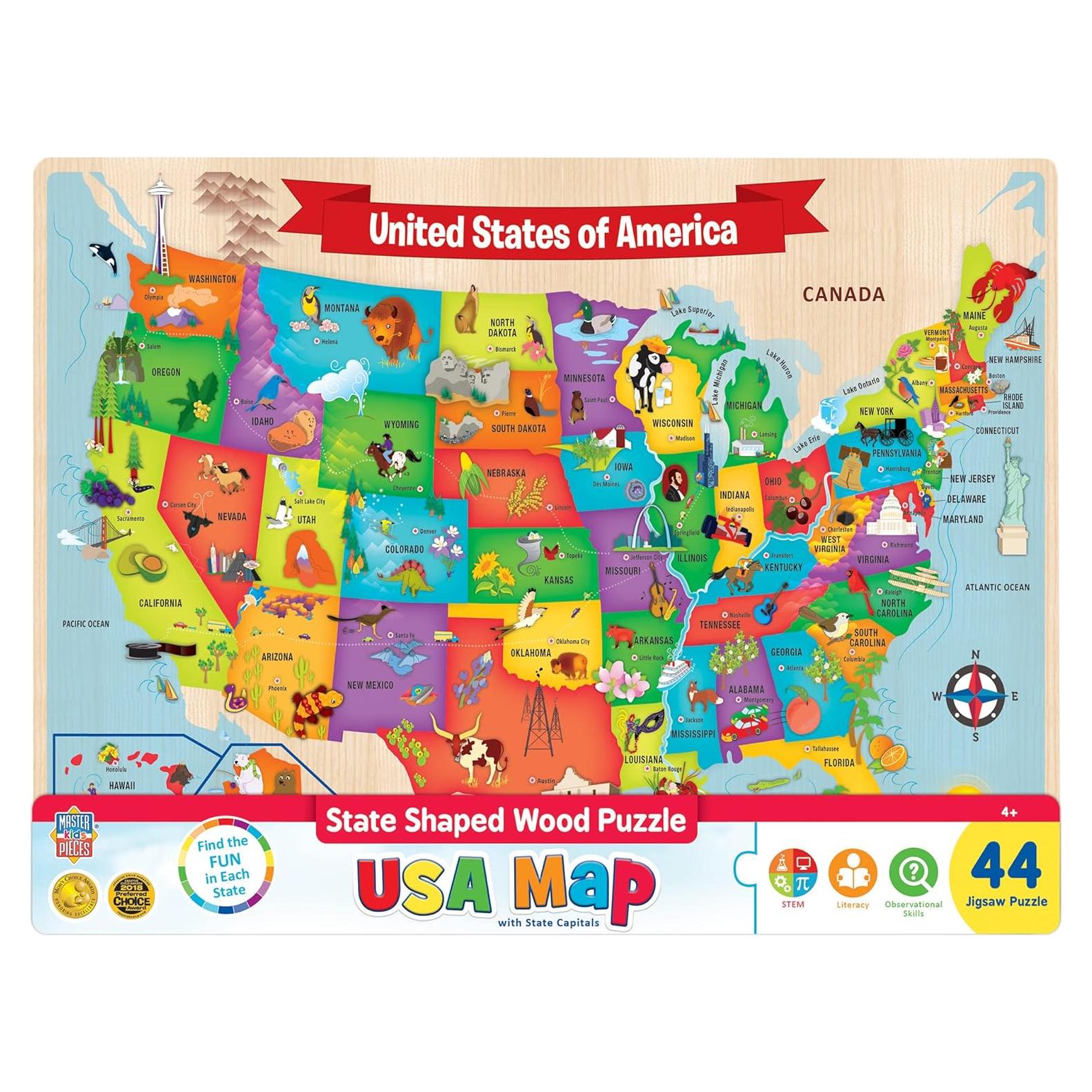 Rompecabezas de Mapa de EE. UU. MasterPieces 44 Piezas 42x30 cm