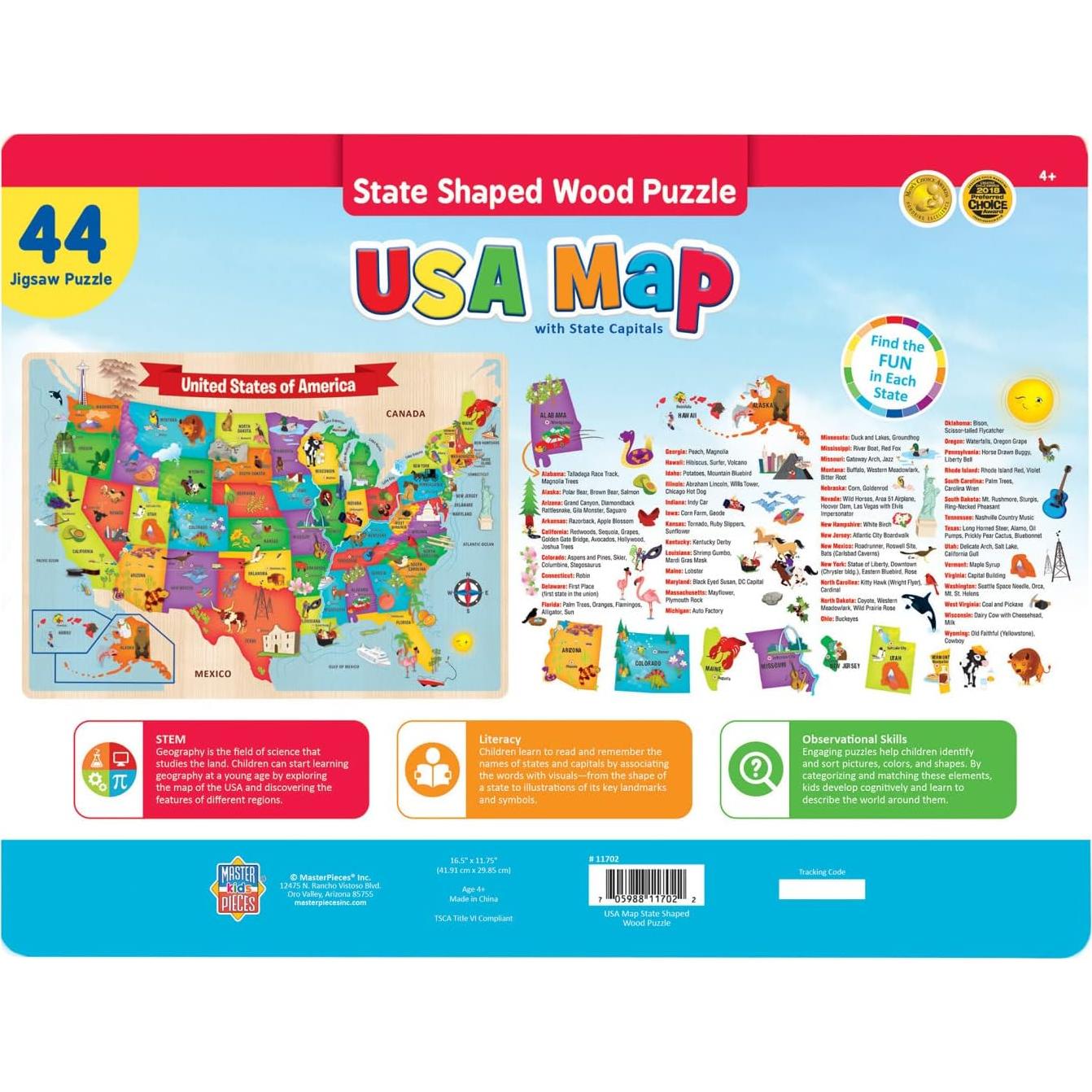 Rompecabezas de Mapa de EE. UU. MasterPieces 44 Piezas 42x30 cm