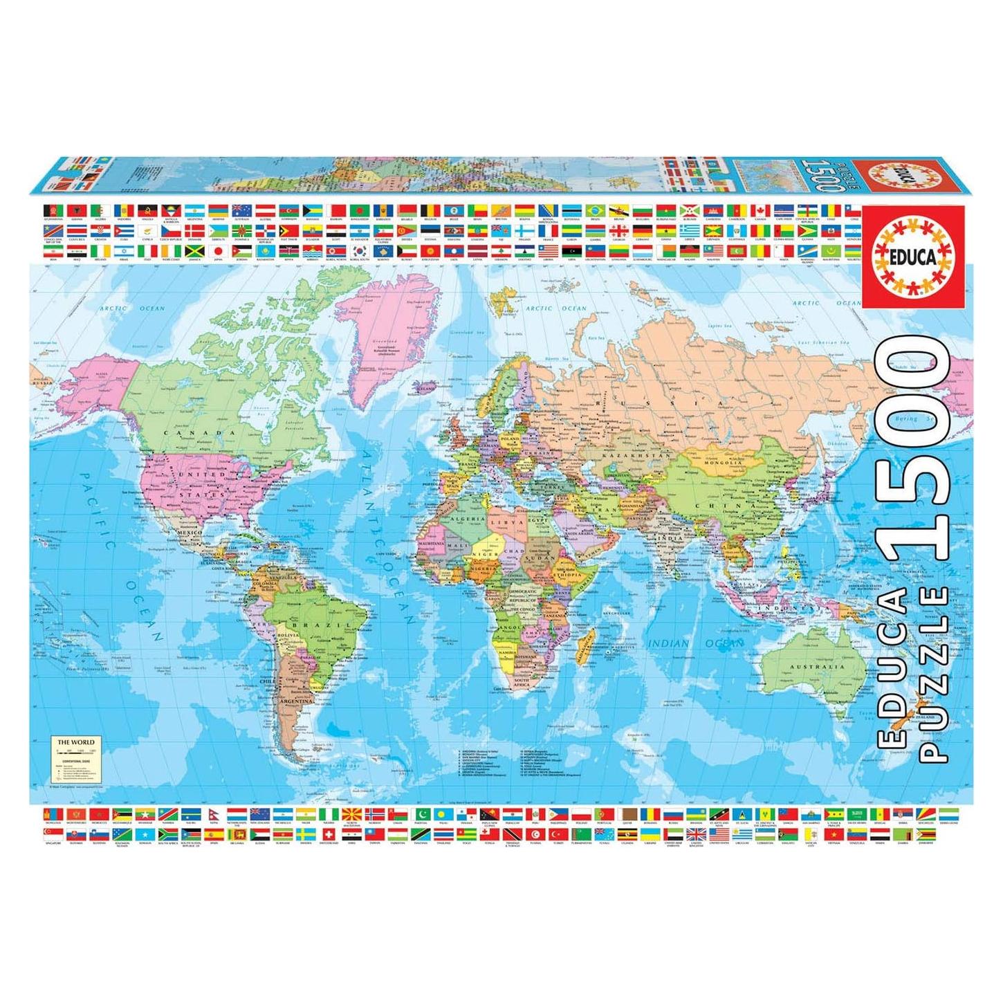 Rompecabezas Educa 1500 Piezas Mapa Político del Mundo 85x60cm