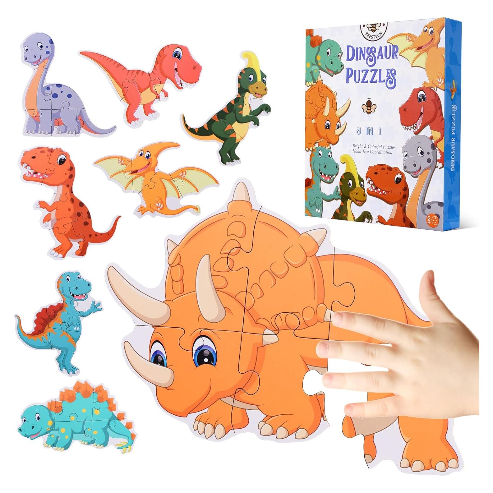 Rompecabezas de Dinosaurios BEESTECH para Niños 2-4 Años - 8 Piezas