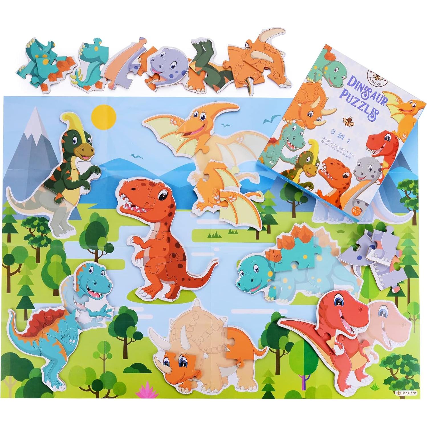 Rompecabezas de Dinosaurios BEESTECH para Niños 2-4 Años - 8 Piezas